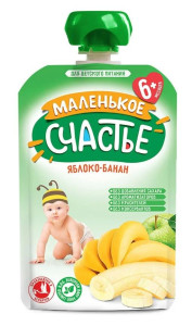 Пюре детское Маленькое счастье Яблоко и банан, мягкая упаковка, 6m+, 90гр